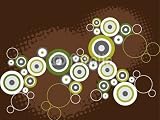 Wallmonkeys Peel and Stick Wall Decals - Grunge Retro Circles Grey and Green on Brown - 24"W x 18"H Removable Graphic