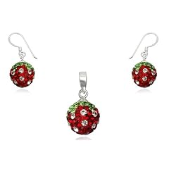 EYS Erdbeer Schmuckset - Ohrh�nger und Anh�nger - 925er Sterling-Silber mit Swarovski Kristallen besetzt - Erdbeeren