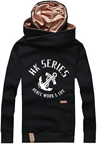 Men Anchor Pocket Hoodie AztecTribal Sweatshirt Shirring Collar Coat Black