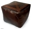 Tooled leather ottoman, 'Floral Sun' Tooled leather ottoman, 'Floral Sun'