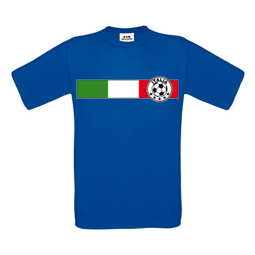 Italia Kids – Kinder T-Shirt – Fußball-Logo auf Fahne Grün-Weiß-Rot – Textil royalblue / Motiv farbig Gr. 110/116