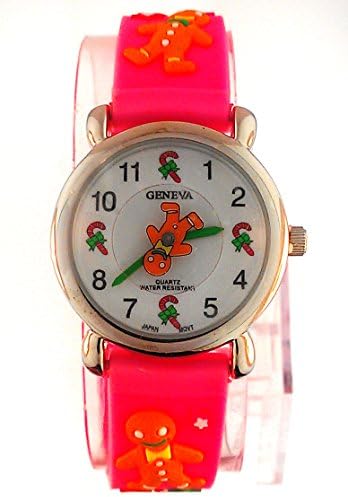 Geneva 3D Gingerbread with Candy Can Hot Pink Rubber Band Kids Watch