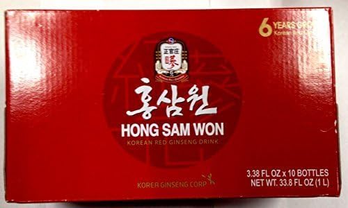 Hong Sam Won Korean Red Ginseng Drink - 10 bottles x 3.38 fl. oz. by Hong Sam Won