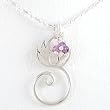 Lotus Flower Charm Holder or Pendant in Sterling Silver with Amethyst Beads on 18" Ball Chain, #8436
