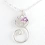Lotus Flower Charm Holder or Pendant in Sterling Silver with Amethyst Gemstone Beads on an 18" Bead Chain, #8436