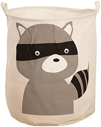 Dailydollor Animal Patterns Foldable Round Laundry Basket Hamper Clothing Storage (Raccoon)