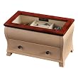 "Iris" Mele & Co. Walnut and Creme Distressed Finish Glass Top Jewelry Box