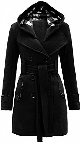 Women's Warm Fleece Hooded Double Breast Jacket with Belt Coat