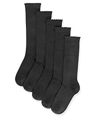 5 Pairs of Cotton Rich Picot Trim Knee High School Socks
