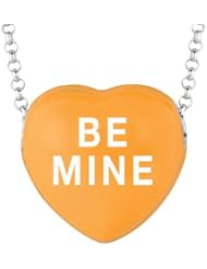 Sterling Silver 17mm Orange enamel Sweethearts BE MINE Heart Pendant