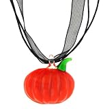 Blown Glass Pumpkin Pendant & Ribbon Necklace thumbnail