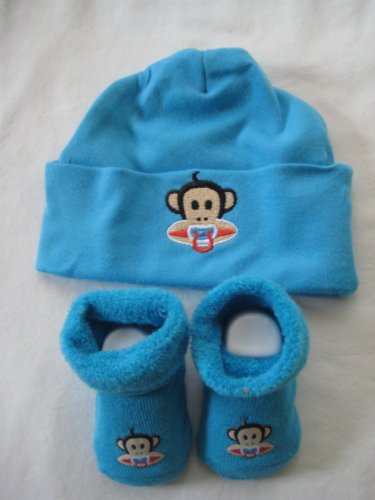Small Paul Frank CAP & Booties 2 PCS SET 0-12 Months Girl Boy NEW Born Baby Infant with Small Paul Sign Pink or Blue NEW