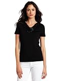 Jones New York Women's Petite Drape Neck Sweater, Jet Black Multi, Petite Small
