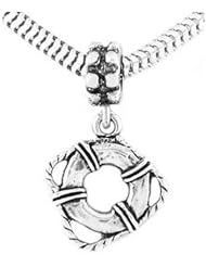 Sterling Silver Double Sided Life Preserver Dangle Bead Charm