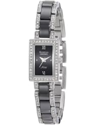 Armitron Womens 75/3955BKSV Black Ceramic Silver-Tone Swarovski Crystal Accented Bracelet Watch