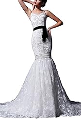 Spaghetti Strap Mermaid Lace  Dress with a Chapel Train 