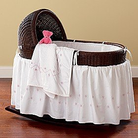 Baby Espresso Hand-Woven Bassinet and Bedding - Espresso Bassinet (Blue Bedding Set)
