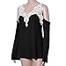 Wensltd Clearance! Women Sexy Lace Splice Shirt Baring Shoulder Top (L, Black)