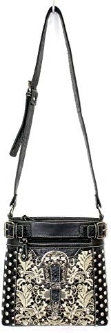 Savana Black Faux Leather Ladies Black Crossbody Gator Studded 11x11x2