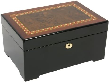 Jewelry Box in Ebony with Italian Mapa Burl Wood Inlay and Border.