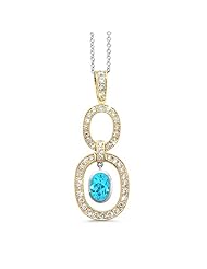 Trio Oval Diamond Pendant In 18K Yellow Gold With A 1.10 ct. Genuine Blue Topaz Center Stone.