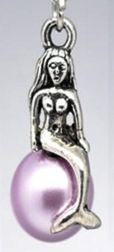 Divine Beads Mermaid sitting on Faux Violet Coloured Pearl Dangle Charm Fits Pandora, Biagi, Tedora, Chamilia, Bacio, Troll and other European style bracelets