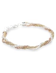 Sterling Silver Tri-Colored Twist Bracelet, 7.5+1" Extender