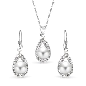 Bling Jewelry Great Gatsby Inspired Silver Freshwater Pearl Teardrop Bridal Set