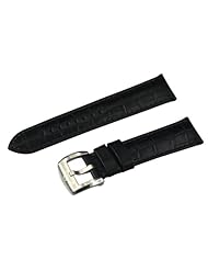 SR Black Italian Calfskin Leather Padded Crocodile Grain 22mm Watch Strap with Stainless Steel Buckle
