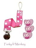 3 Gumdrop Pacifiers and 1 Polka Dotted Pink Clip 3 Gumdrop Pacifiers and 1 Polka Dotted Pink Clip