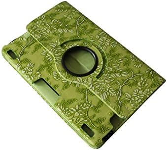 iStyle Dealer All-new PU Leather Stylish Slim-Fit Lightweight 360 Degrees Rotating Swivel Stand Modern Art Embossed Flower Pattern Design Series Smart Cover Case Skin Support Multi-Angle Viewing for Amazon Kindle Fire HDX 8.9" Tablet 8.9" HDX(Only for 2013 year release 2013 Model) with Free Gifts Bonus Stylus Pen and Cleaning Cloth Pad - Green
