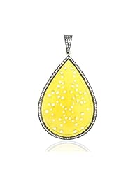 18kt Gold Diamond Pave Yellow Agate Carved Pendant Silver Fashion Party Jewelry