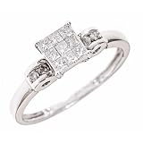 3/8 Carat T.W. Round, Princess Cut Diamond Women's Engagement Ring 14K White Gold - Size 7