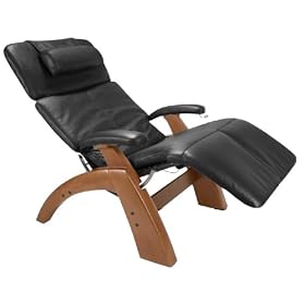Human Touch Perfect Chair, Manual Base in Walnut with a Black Leather Cover Human Touch Perfect Chair, Manual Base in Walnut with a Black Leather Cover