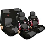 Universal Low Back Synthetic Leather Seat Covers with Embroidery Flame Logos Black and Grey color