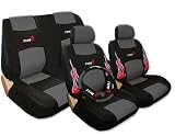 Universal Low Back Synthetic Leather Seat Covers with Embroidery Flame Logos Black and Grey color