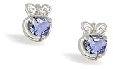 14K White Gold Genuine Heart Tanzanite and Diamond Celtic Claddagh Earrings