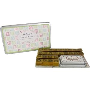 Cavallini Alphabet 26 wood different Stamps in tin with Ink pad