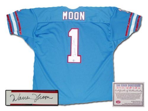 Warren Moon Houston Oilers NFL Hand Signed Authentic Style Home Blue Football Jersey