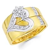 14K Yellow and White 2 Two Tone Gold Womens Round-cut Diamond Enagagement Ring and Wedding Band 2 Pieces Bridal Set (0.19 CTW., G-H Color, SI1-2 Clarity)