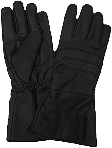 Black Motorcycle Leather Gauntlet Gloves Plain LARGE