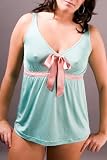 Silk Knit Baby Doll - blue with pink lace - Small