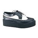 CREEPER-408, 2' P/F Blk/Wht Leather Wingtip Creeper Shoe