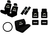 15 Piece NFL Auto Interior Gift Set - San Diego Chargers - A Set of 2 Seat Covers, 1 Rear Bench Cover, 1 Steering Wheel, A Set of 2 Seat Belt Pads, and A Set of 4 Plush Carpet Floor Mats