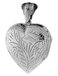 Sterling Silver Heart Locket Hand Engraved, 1 inch