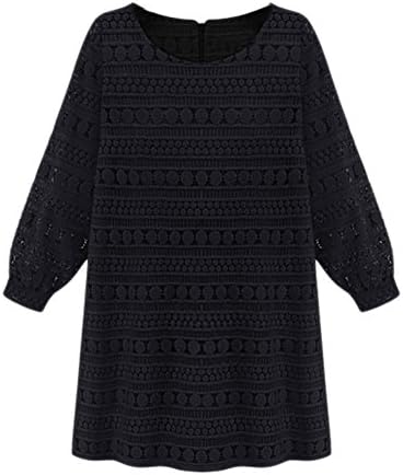 Oupay Women Fall Winter Lace Long Lantern Sleeve Bottoming Shift Mini Dress XL Black