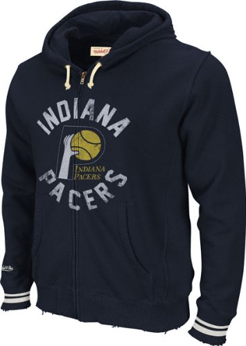 Indiana Pacers Navy Mitchell & Ness Center Of Attention Fleece Hooded Sweatshirt