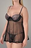 Shirley of Hollywood Plus Size Point D'Esprit and Satin Babydoll (X20499)