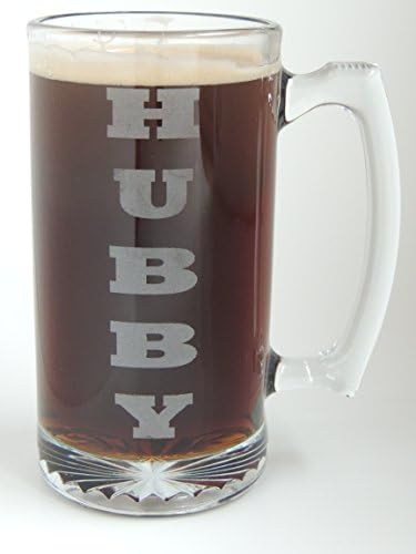 Gift for HIM : Unique Large 26.5oz "HUBBY" Engraved / Etched Beer Mug Perfect for Father's Day or Wedding Anniversary