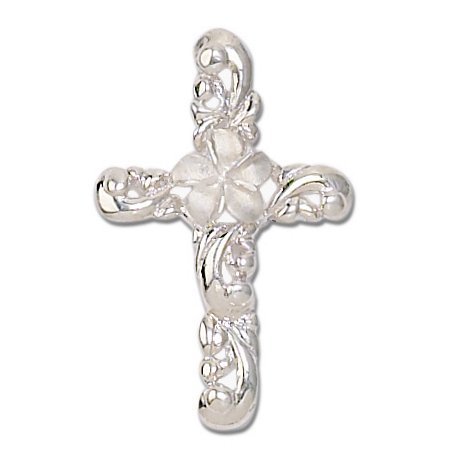 Hawaiian Jewelry Sterling Silver Flower Cross Pendant